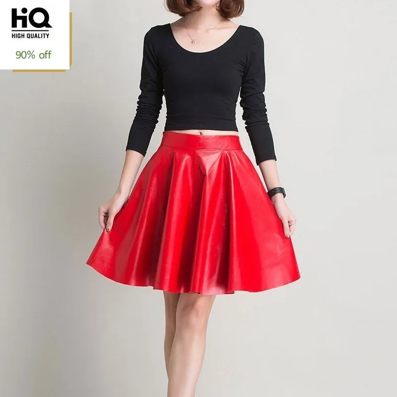 Шикарный Высокая талия плиссированные юбки женские из натуральной овечьей кожи