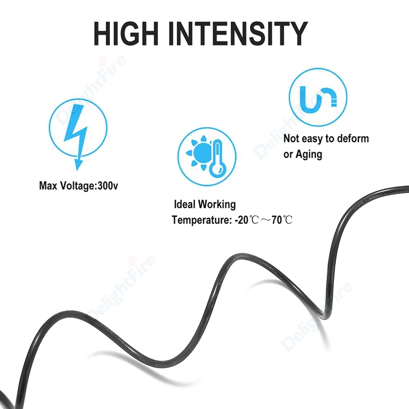 2Pin Tinned Copper Black Cable 22AWG 20AWG 18AWG Heat Insulation Extend Wire 300V 3A Cord for Garden LED Light Car Bicycle Lamp |