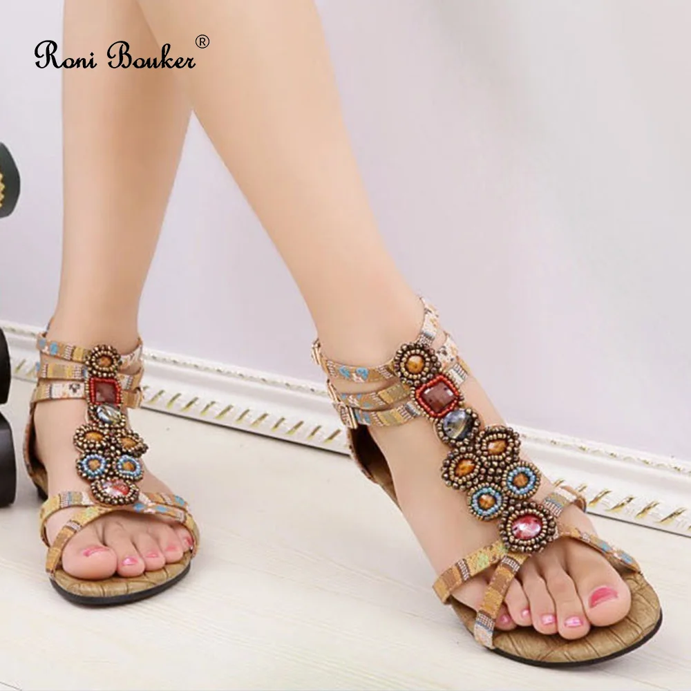 Сандалии Roni Bouker женские с пряжкой пляжная обувь на плоской подошве со стразами