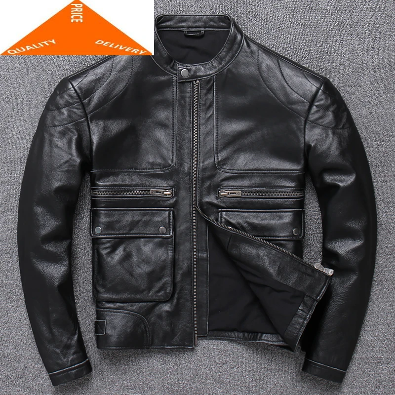 

100% Genuine Natural Jacket Men Clothes 2020 Autumn Winter Fit Real Cow Leather Jackets Coat Jaqueta De Couro 755