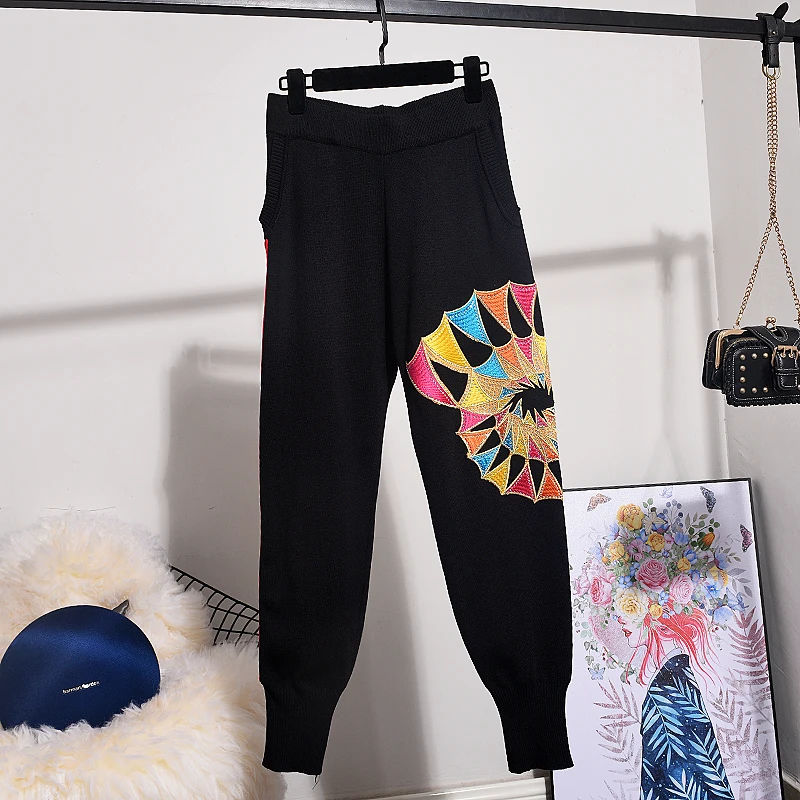 Женский вязаный спортивный костюм свободный свитер с блестками и длинным