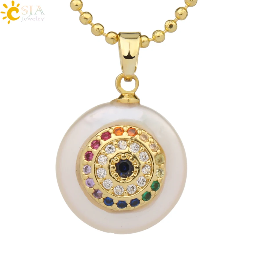 Necklace-E CSJA монета пресноводный жемчуг подвески маленький размер сглаза Хамса Фатима рука Циркон золотого цвета ожерелье чокер для женщин девочек G205 - Окраска металла: Necklace-E