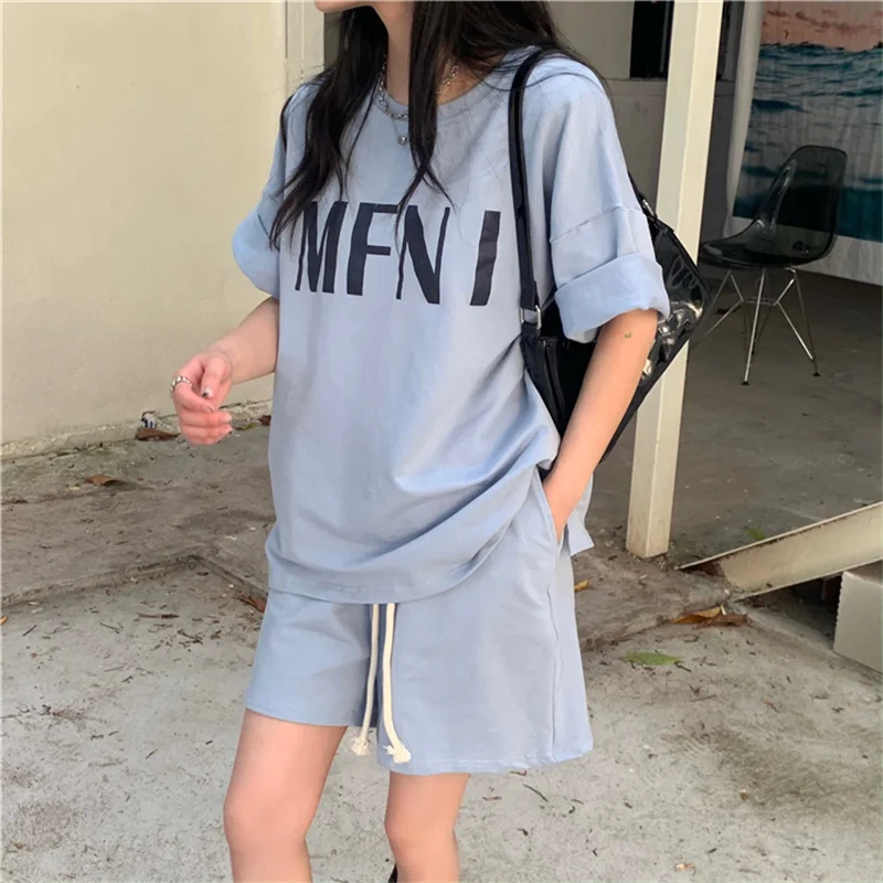 

Casual Sports Oversize Loose Femme Summer T-Shirts+ Wide-Legged Shorts Comfortable Fashion Women Two Pieces Sets Suits