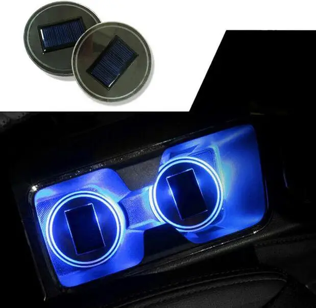 

2 Pieces Car Solar Cup Holder Bottom Pad LED Light Cover Trim Atmosphere Lamp Light