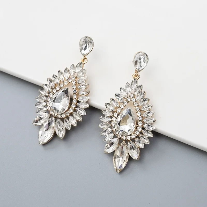 

Romantic Gold Color Crystal Statement Long Drop Earrings for Women Girls Fashion Jewelry
