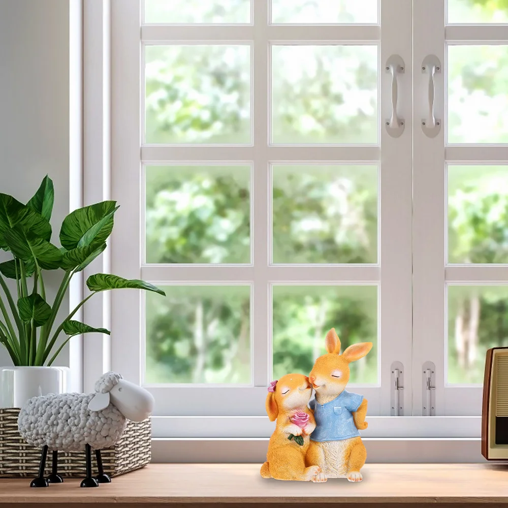 

Exquisite Garden Ornament Chic Couple Rabbits Home Landscape Accessory