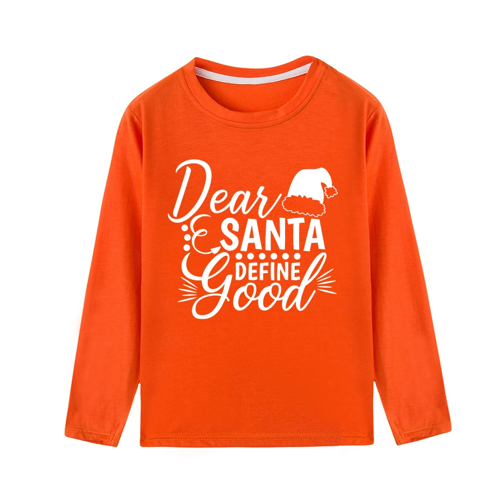 Dear Santas/детская Рождественская футболка с длинными рукавами; Милая Рождественская одежда унисекс с буквенным принтом для мальчиков и девочек; модная одежда - Цвет: 43K9-KLTOG-