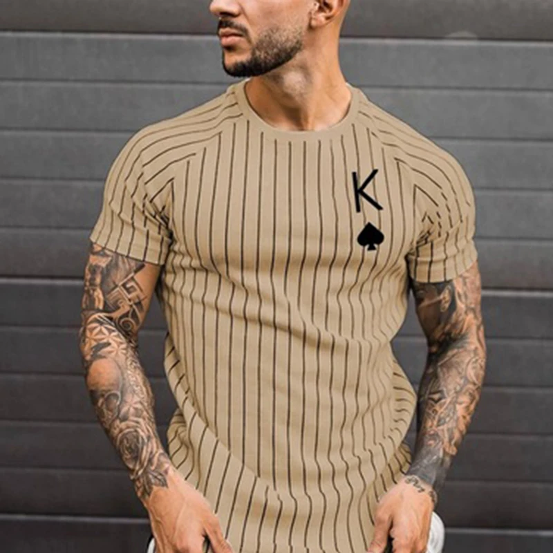 

T Shirt for Men Stripped Tshirt Summer Men Clothing Streetwear Round Neck Shirt Fashion Poker Print Short Sleeve T-shirts Tops