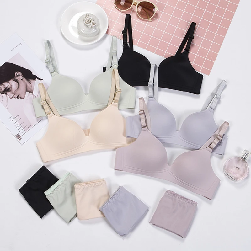 

Traceless One-piece Unrimmed Bra Set for Students Simple Breathable Bra Underwear Set for Ladies