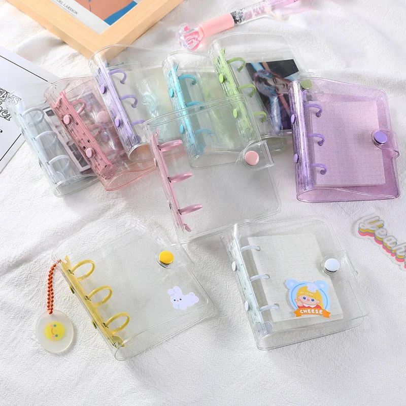 

Mini Cute Transparent PVC Loose-leaf Notebook 3 Hole Binder Ring Coil Hand Book Shell Card Holder Office Kawaii Stationery