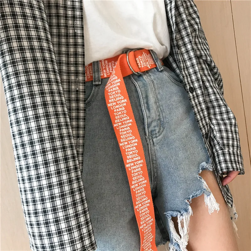 Модный холщовый ремень с буквенным принтом Harajuku для мужчин и женщин, повседневные джинсы с d-образным кольцом и пряжкой, поясные ремни черного и красного цвета, длина пояса 130 см, Z30