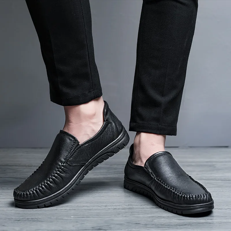 Лоферы мужские из натуральной кожи удобные легкие кроссовки воловьей дышащие