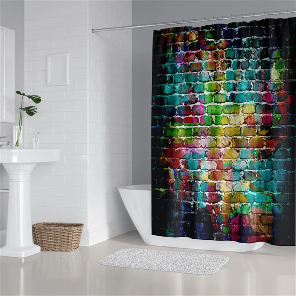Занавеска для душа с кирпичной стеной набор крючками водонепроницаемая ткань из