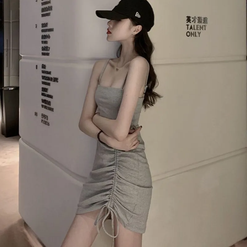 

2020 Women Sexy Strap Dress Fashion Sexy Sleeveless Drawstring Bodycon Dress Mini Sling Dresses Slim Hip Party Dress