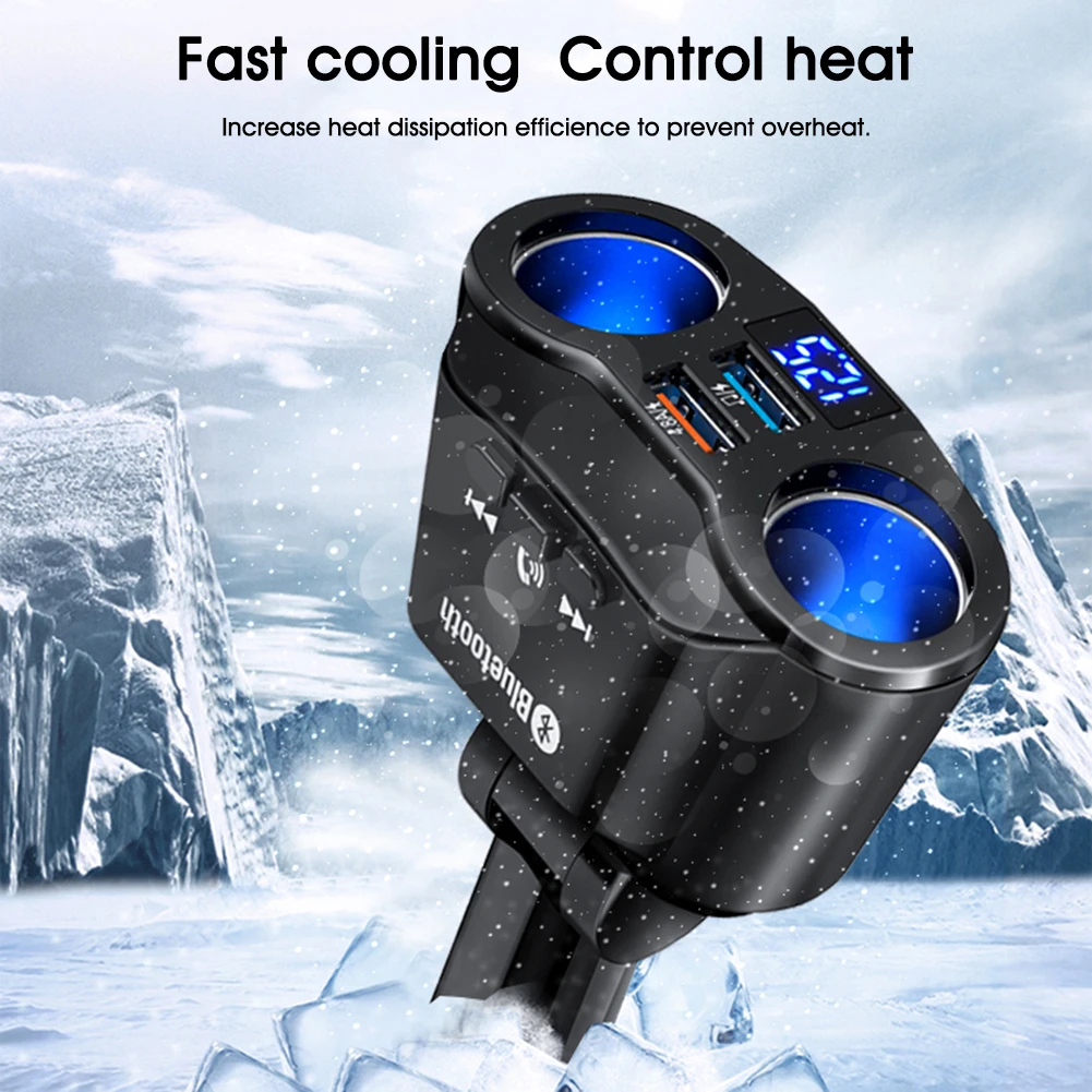 12V/24V Автомобильный светодиодный Дисплей Разветвитель Прикуривателя 90 Вт Bluetooth