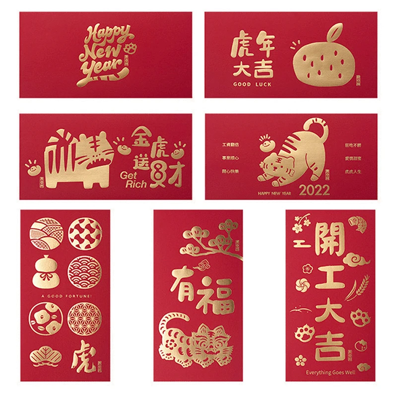 

6 шт./набор, красные пакеты на новый год, китайский Новогодний подарочный пакет, красный конверт Hongbao для денег на удачу, красный конверт с тиг...