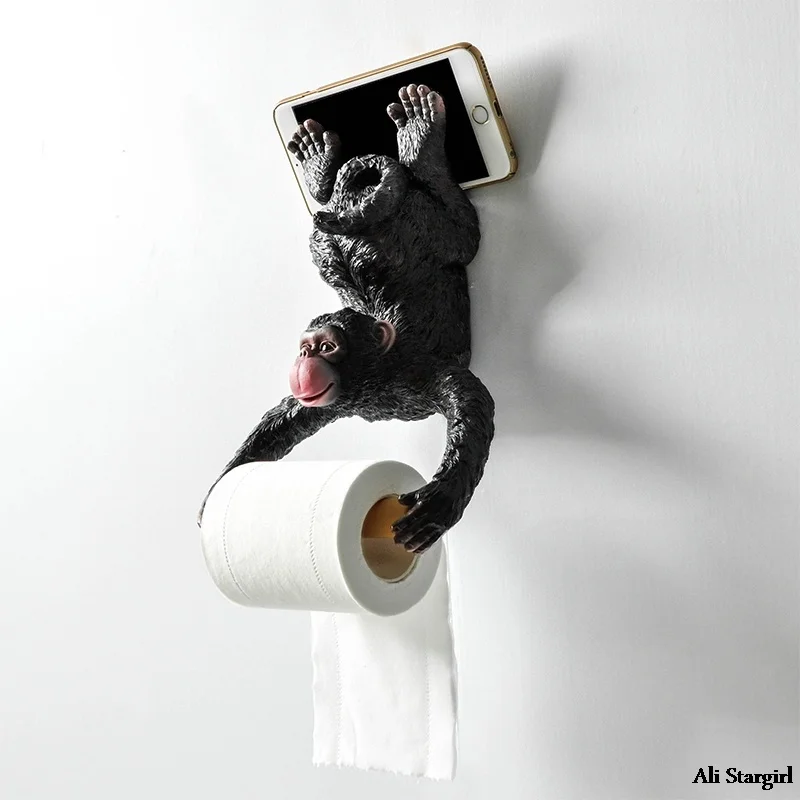 Perchero de papel higi&eacute;nico para ba&ntilde;o, soporte de toalla de resina impermeable, creativo, para colgar en la pared-2