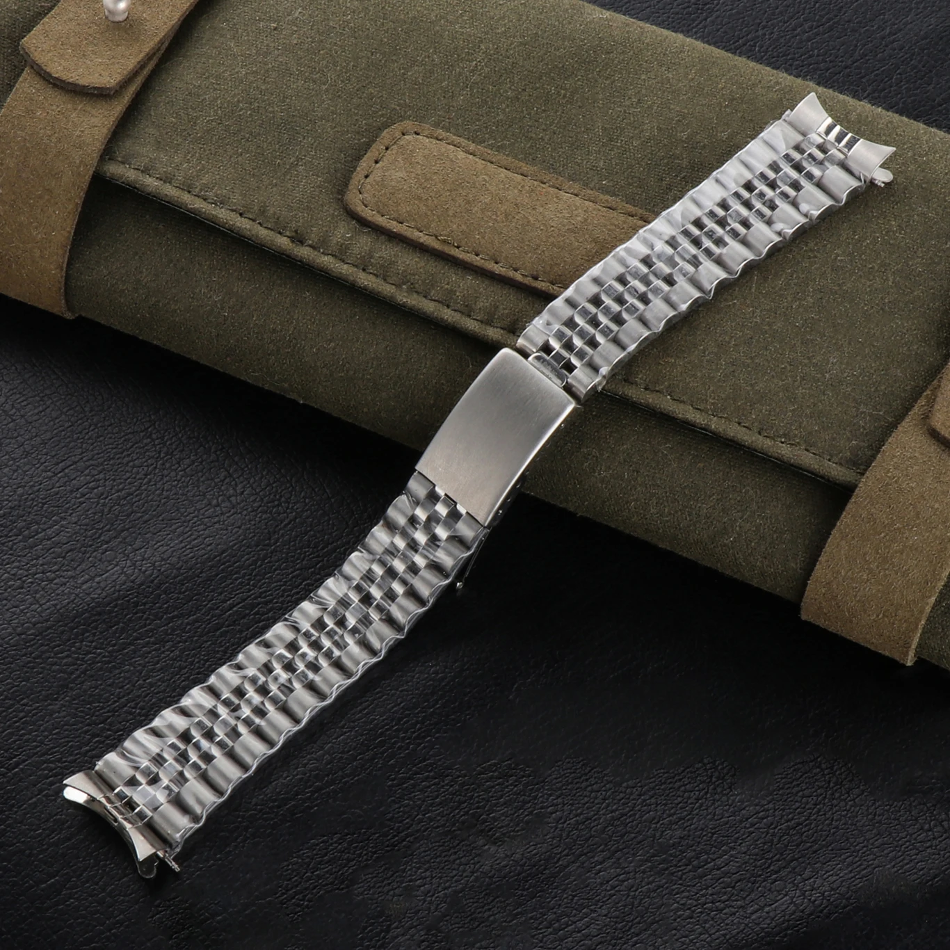 

Quality 316L Retro Watchband Strap Men 20mm Stainless Steel Silver 1960 Vintage Jubilee Deployment Buckle fit 39,5mm Watch Case