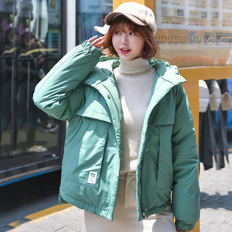 Однотонная свободная короткая зимняя куртка женская Повседневная теплая Модная