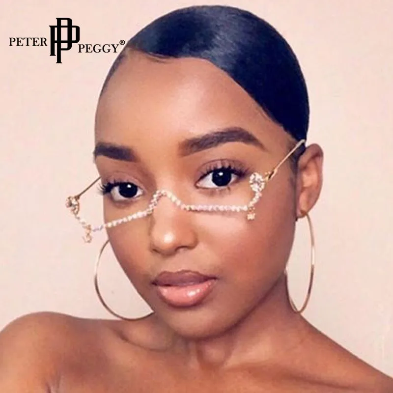 

Lady's Cat Eyes Half Frame Diamond Glasses Frame Retro Women Crystal Eyewear Glasses Without Lens Groove Eyeglasses Frame