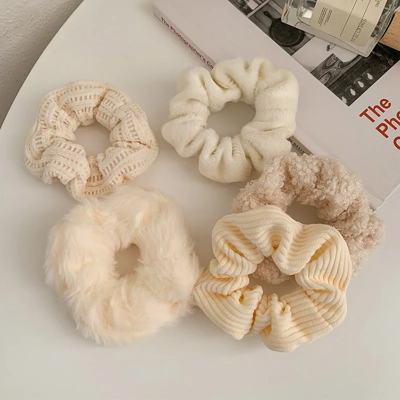 

2021 Winter Warm Soft Cute Plush Scrunchies Women Girls Elastic Hair Rubber Bands Accessory Tie Hair Ring Rope Holder Headdress