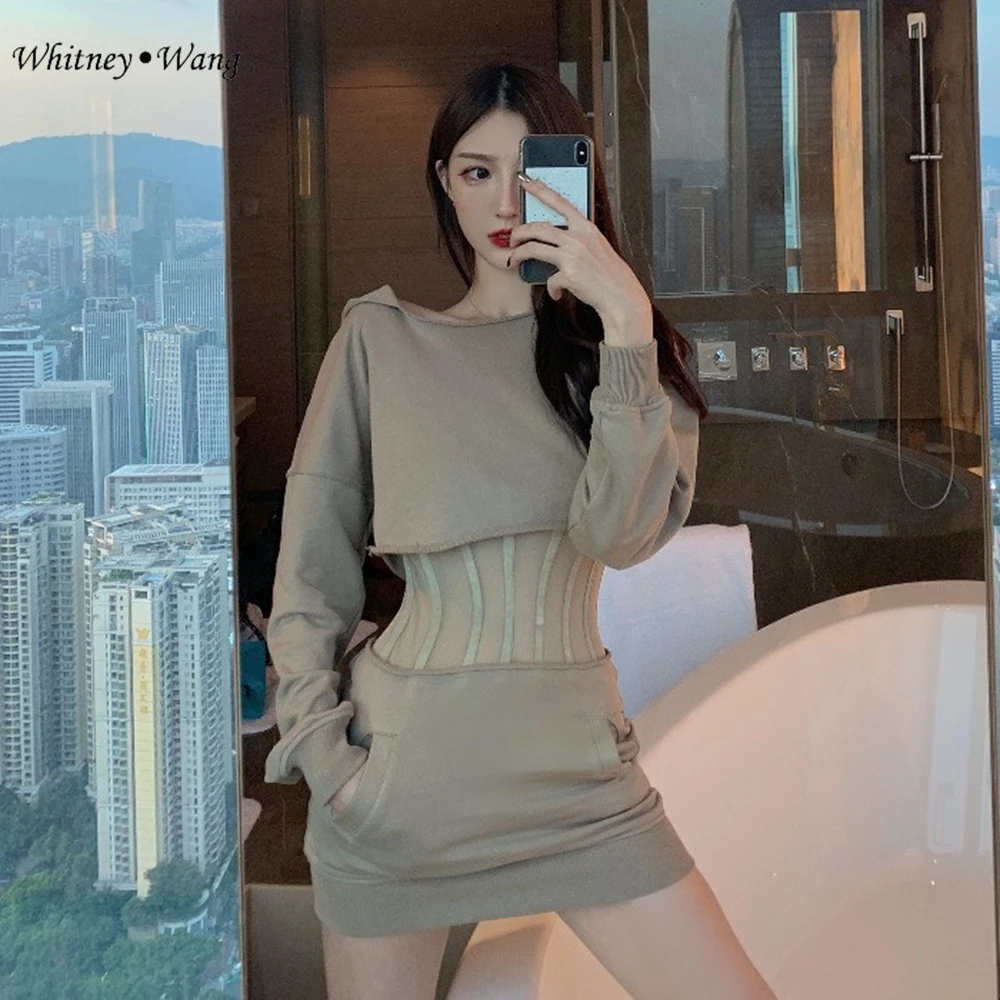 WHITNEY WANG модная Уличная Сексуальная Прозрачная сетчатая Толстовка А4 с поясом мини
