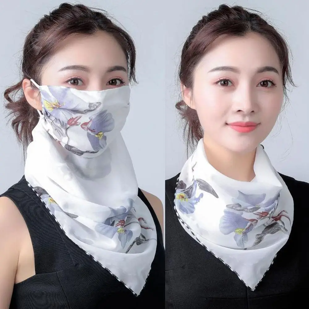 

Women Mouth Mask Sun Protection Mask Outdoor Riding Masks Protective Silk Scarf Handkerchief Face Mask Sunshade Face Cover Shawl