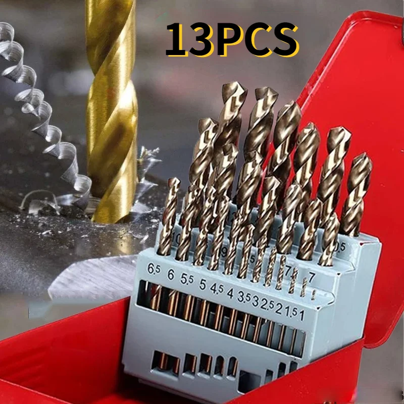 

13 шт./корт. M35 набор кобальтовых сверл HSS-Co Jobber длина спиральных Сверл с металлическим чехлом для нержавеющей стали дерева
