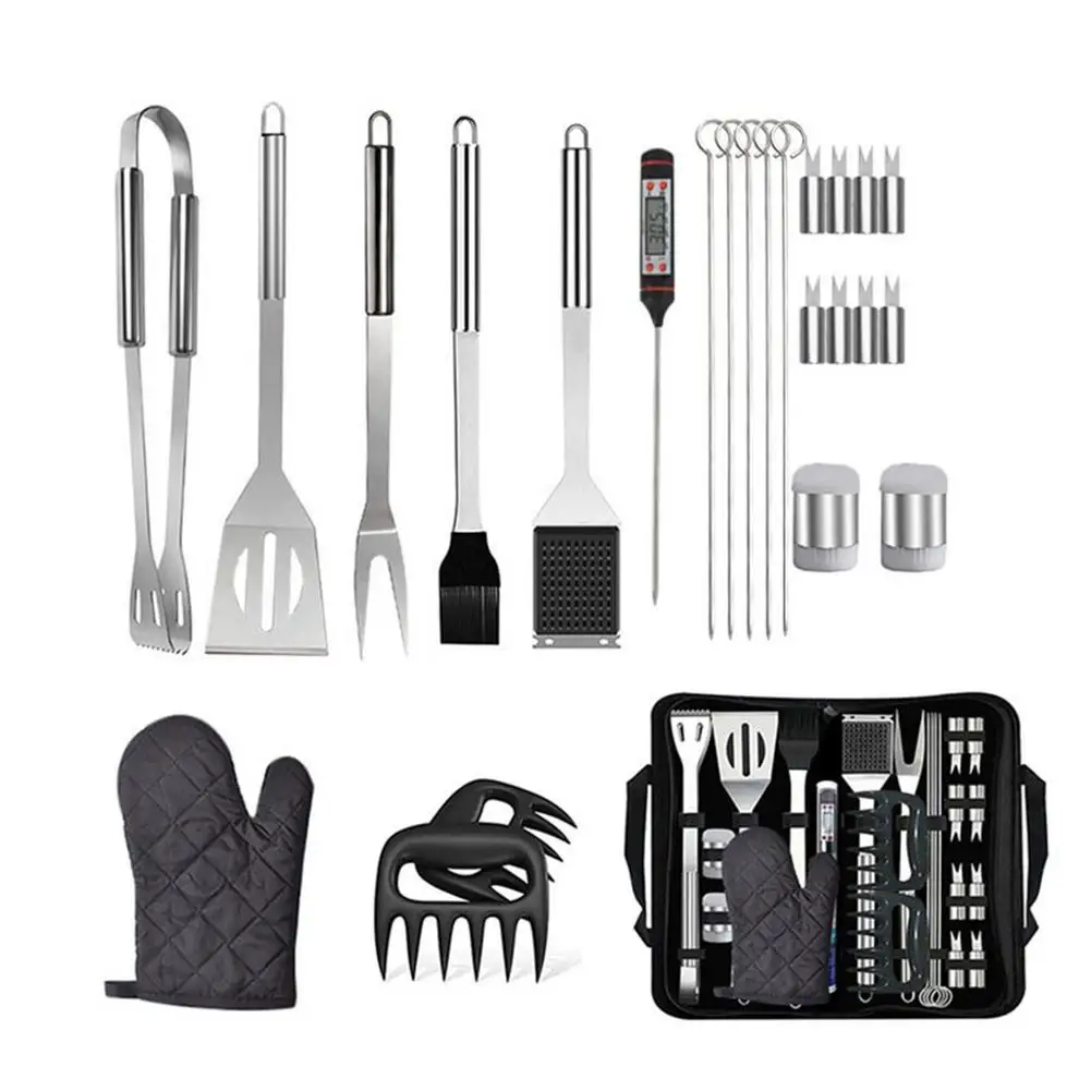 

25PC Barbecue Tool Stainless Steel BBQ With Oxford Cloth Storage Bag Camping Picnic High Temperature Resistance Barbecue Tool