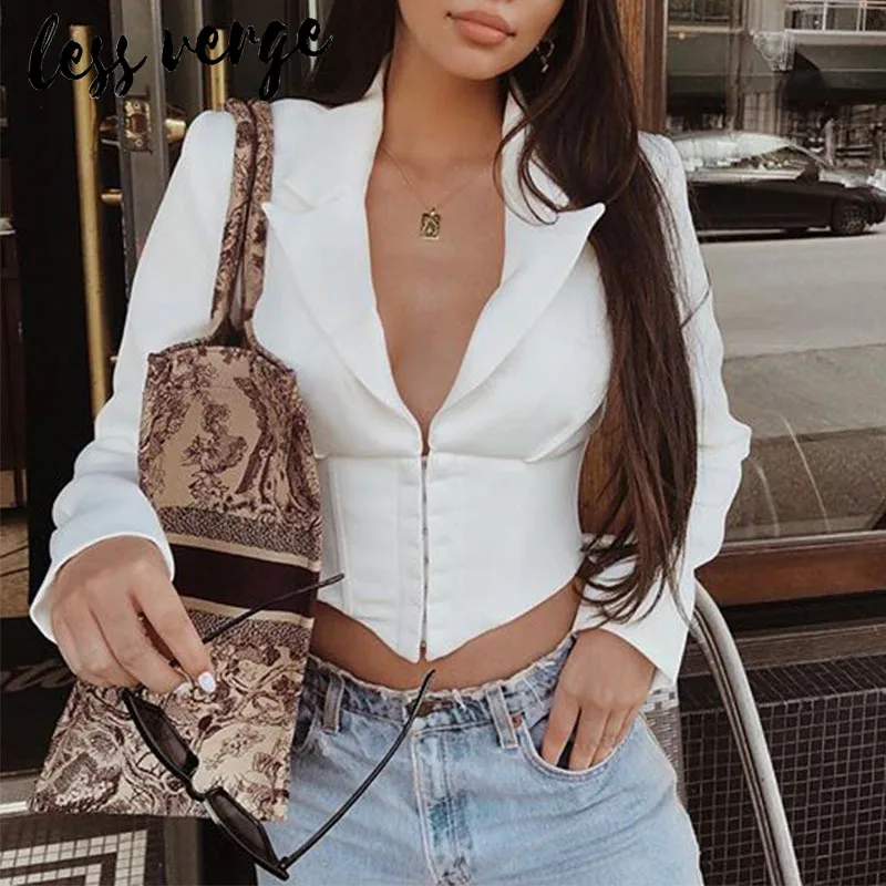 Женский короткий пиджак с длинным рукавом v образным вырезом|Женские пиджаки| |