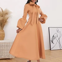 women party dresses high waist a line long lantern sleeve with bowtie collar midi celebrate event occasion vestidos female robes