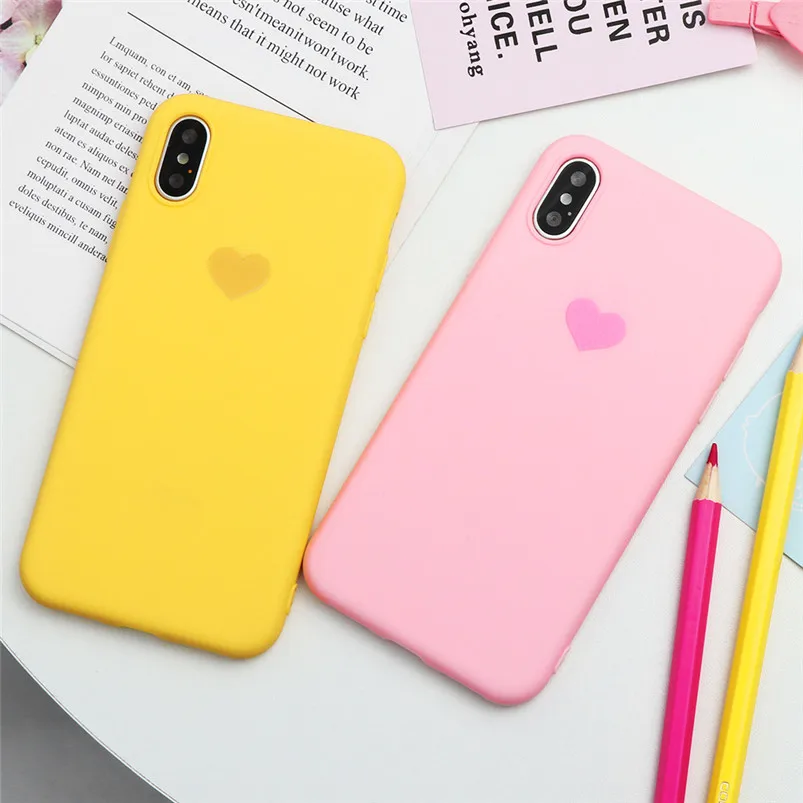 Матовый чехол для телефона ярких цветов с сердцем для iPhone 11 Pro XS Max XR X 8 7 6 6 s Plus 5 5S SE, мягкий чехол из ТПУ для iPhone XR, чехол