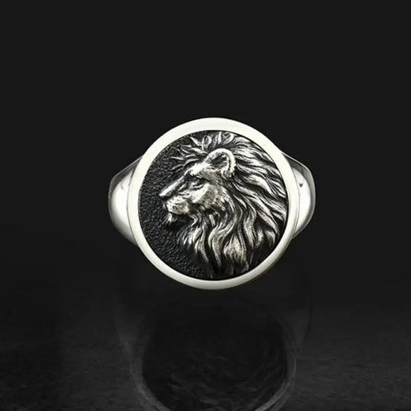 

Alloy Retro Male Lion Head Ring Geometric Fierce Domineering Animal Lion Casual Party Punk Silver Ring Jewelry