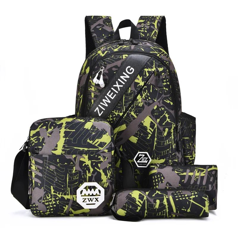 4Pcs/set School Bags For teenager boys School Backpack Cute Camouflage printing nylon High-capacity backpacks mochila escolar