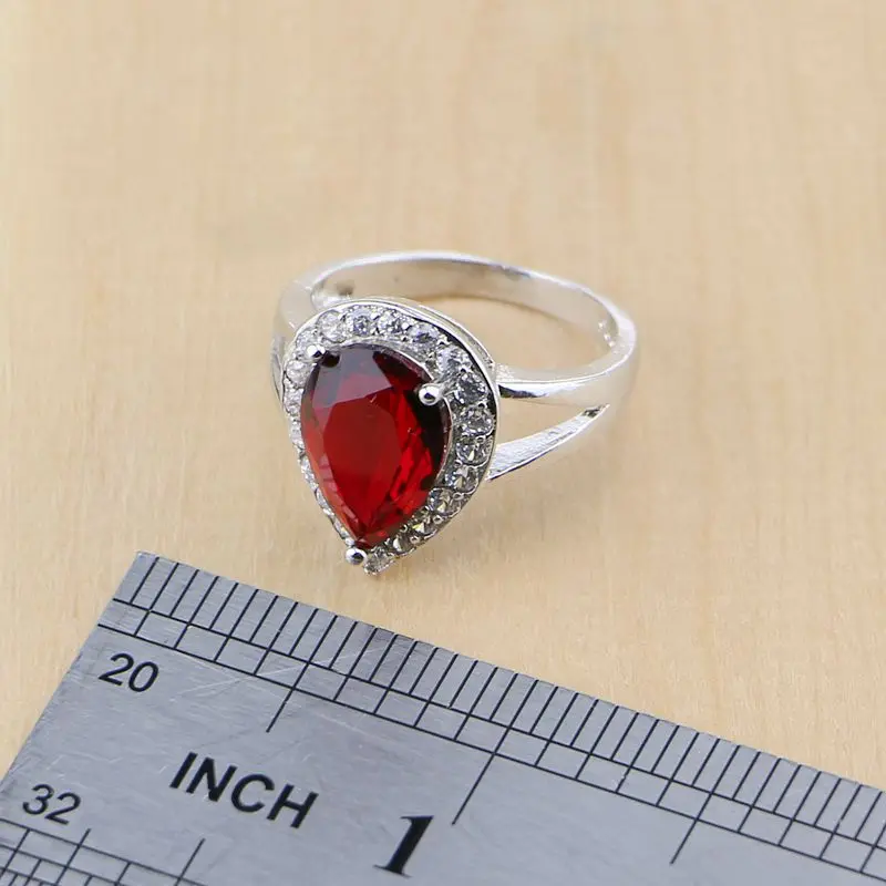 Капля воды серебро 925 ювелирные изделия Красный Рубин белый топаз комплекты