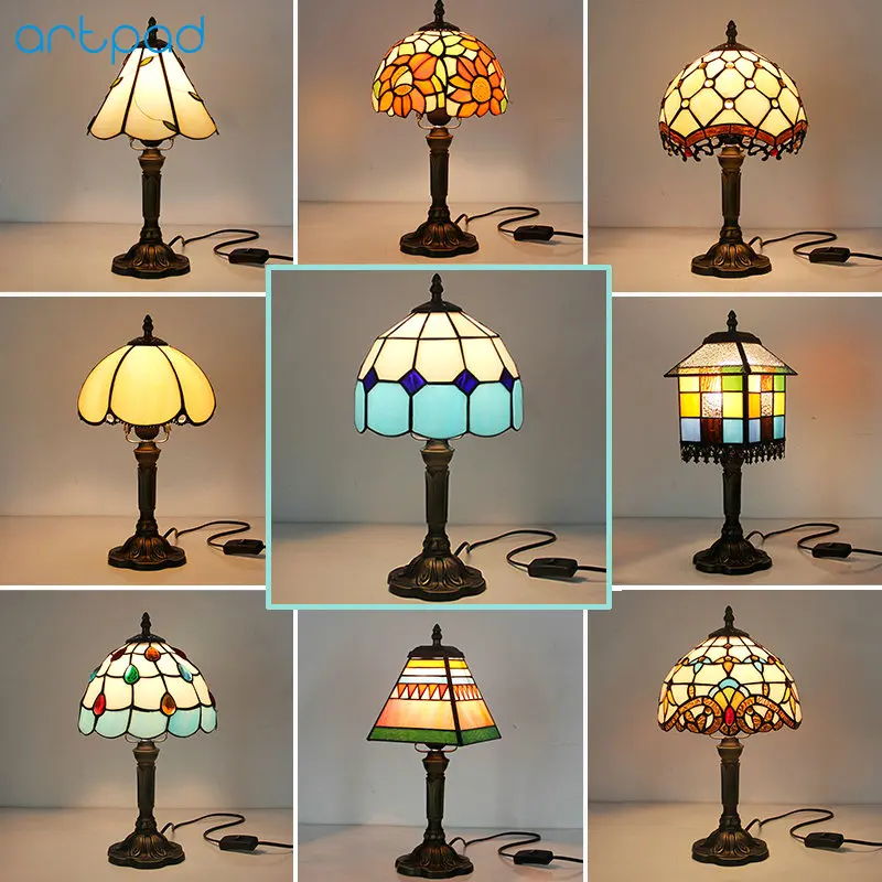 

Artpad окрашенные Ретро настольные лампы Тиффани Турецкая мозаика стеклянная лампа для спальни прикроватная винтажная настосветильник свето...