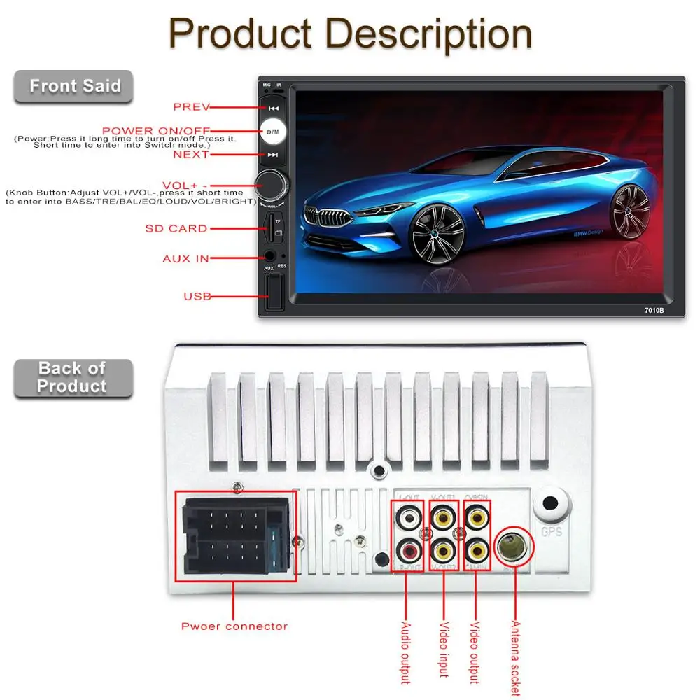 Автомагнитола 2 Din 12 В сенсорный экран 7 '' Bluetooth Автомобильный мультимедийный
