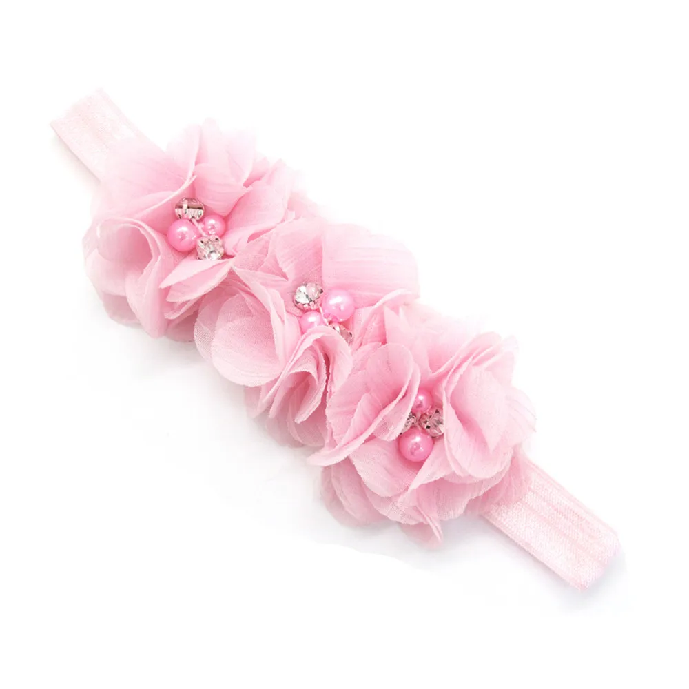 

Baby Hair Pink Floral Accessories Newborn Baby Girls Elastic Headband Chiffon Flower Photography Headband Pink