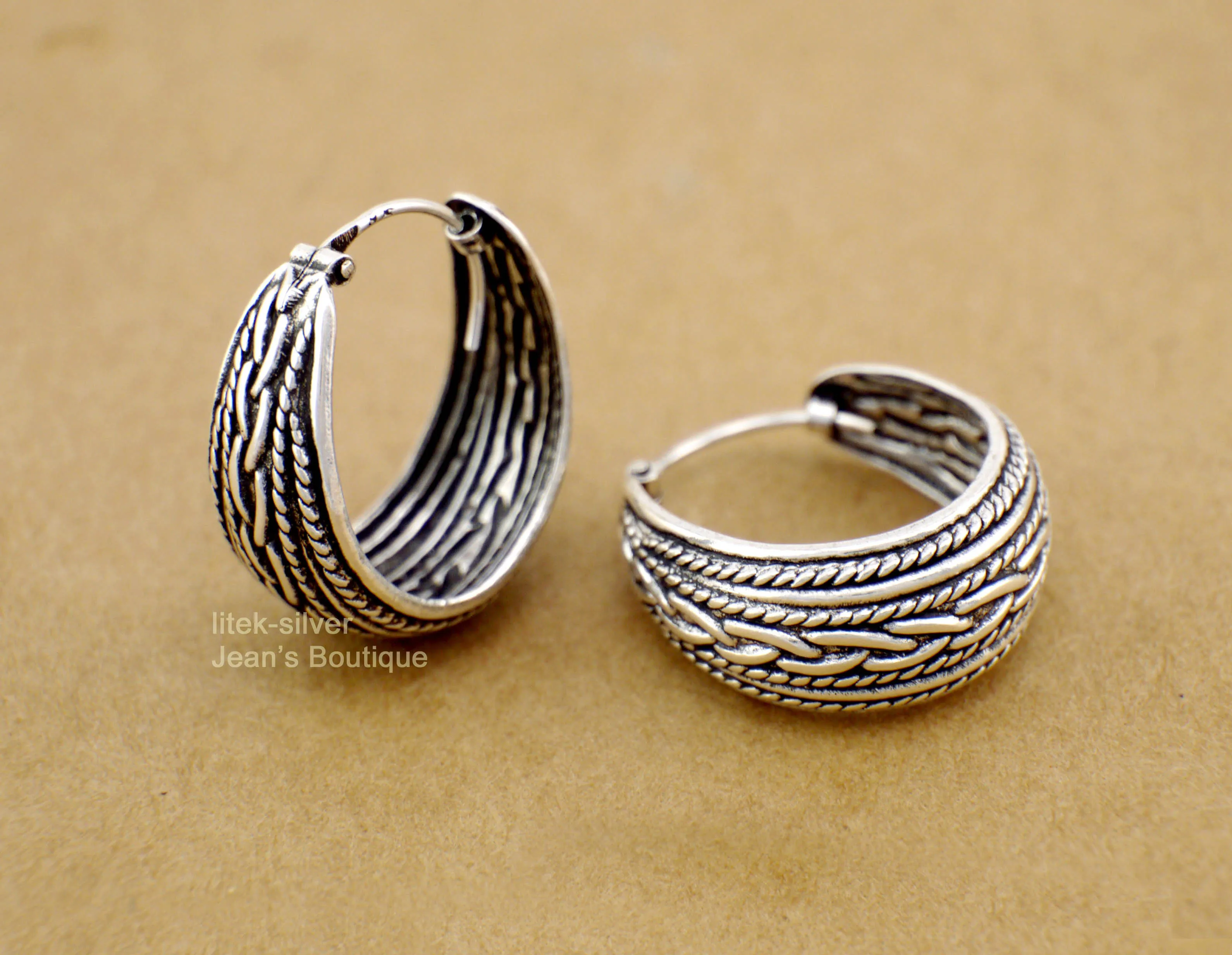 S92 цельные серьги кольца из стерлингового серебра SIL в стиле Бали окисленные Huggie