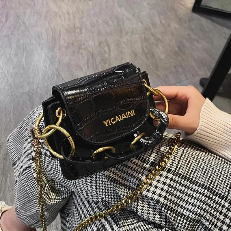 Каменный узор мини сумки через плечо для женщин качество PU кожа Дамская цепь