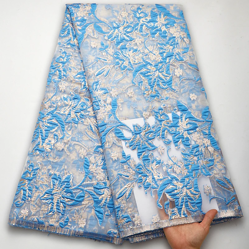 

Latest Sky Blue Brocade Jacquard Lace Fabric French Tulle Lace Fabric High Quality African Nigerian Lace Fabric For Dress S2710