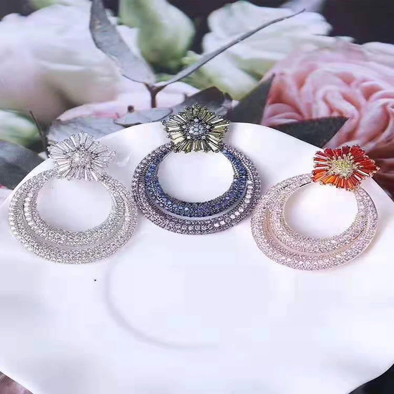 Аиньо Нуэво кубического циркония asimétrica oro ronda joyas grandes señoras de lujo joyeria la boda moda circón