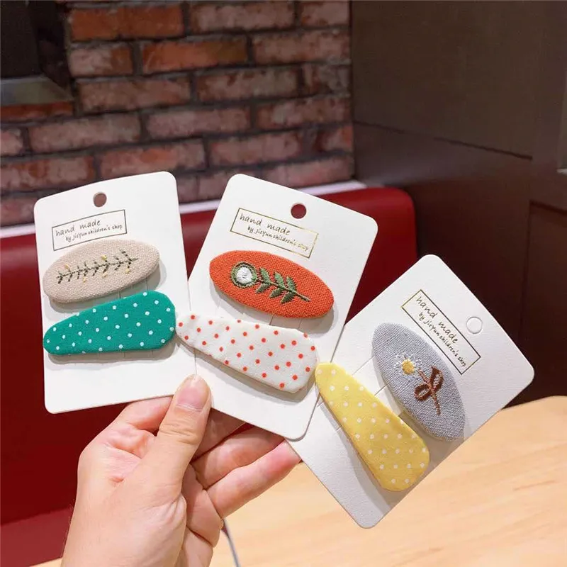 

Korean Version Of Cloth Solid Color Hair Clip Embroidery Plant Multi-Sided Hair Clip Triangle Dot Hair Accessories