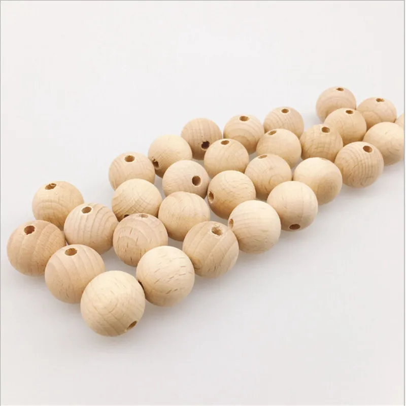 Cuentas de madera sin terminar para dentici&oacute;n, cuentas redondas de madera para morder, Juguetes Para el cuidado del beb&eacute;, joyer&iacute;a, 8-20mm, 10-150 piezas-4