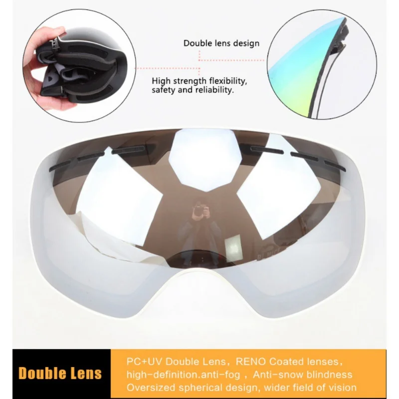 Double-layer Large Spherical Anti-fog Ski Goggles 100% UV400 Protection Snowboard with Quick-Change Lens for Men Women | Спорт и
