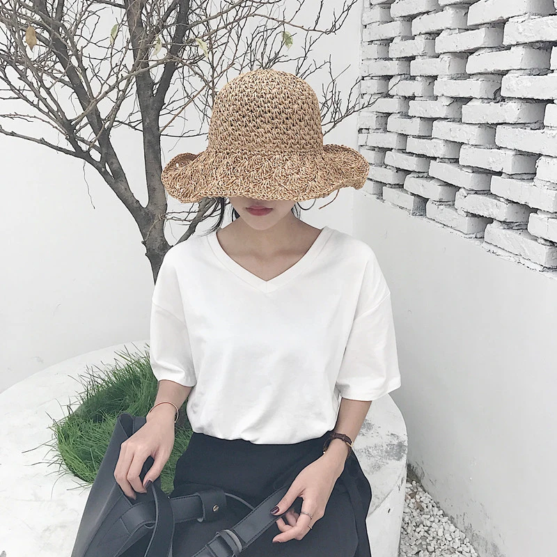 Летняя женская футболка с коротким рукавом однотонная Корейская Повседневная v