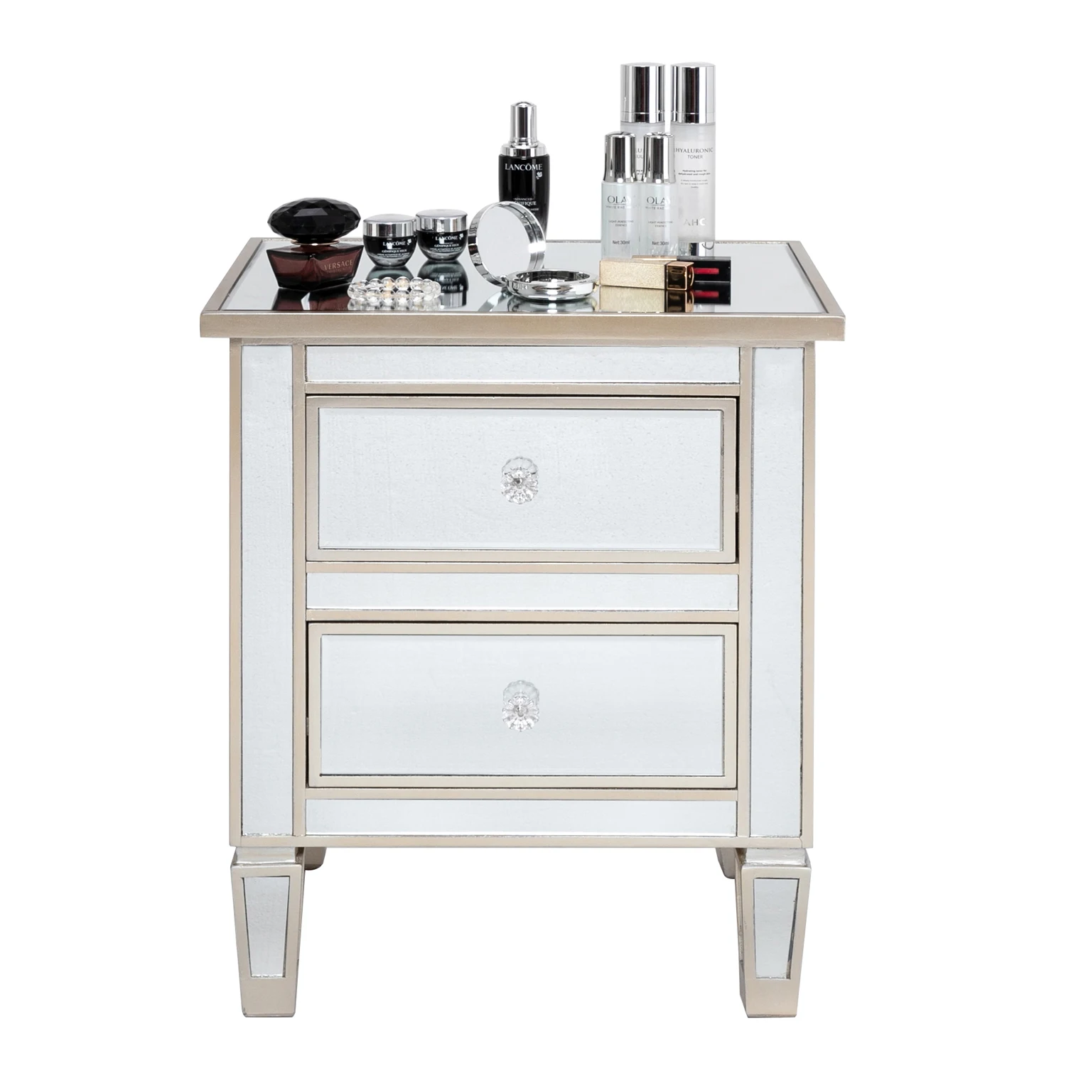 

Bedside Table Nightstand Side End Table Modern and Contemporary Mirrored Cabinet 2-Drawers Silver Rose (50 x 40 x 61)cm