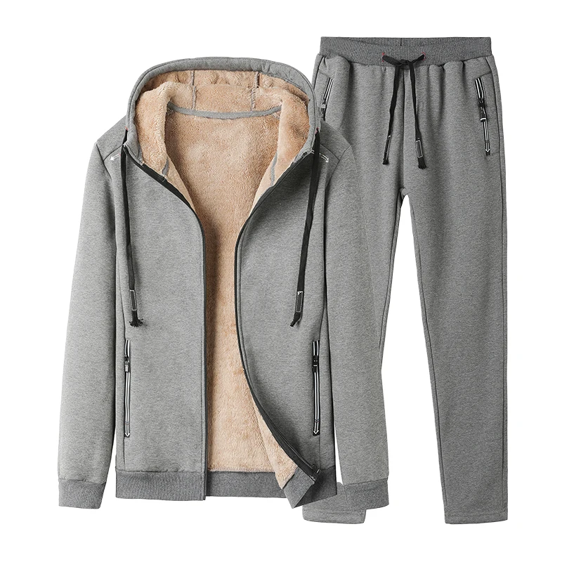 

Tracksuit Men New Winter 2 Pieces Sets Hooded Sweatshirt + Pants Male Thick Warm Slim Fit Sportswear Suit Men's Plus Velvet Set