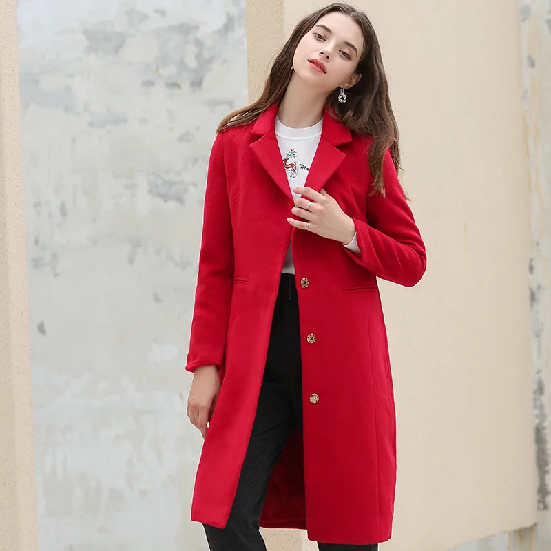 

Coat For Women New Slimming Tailored Collar Mid-Length Red Holiday Thick Below The Knees Woolen Outer Wear Autumn Winter 2021