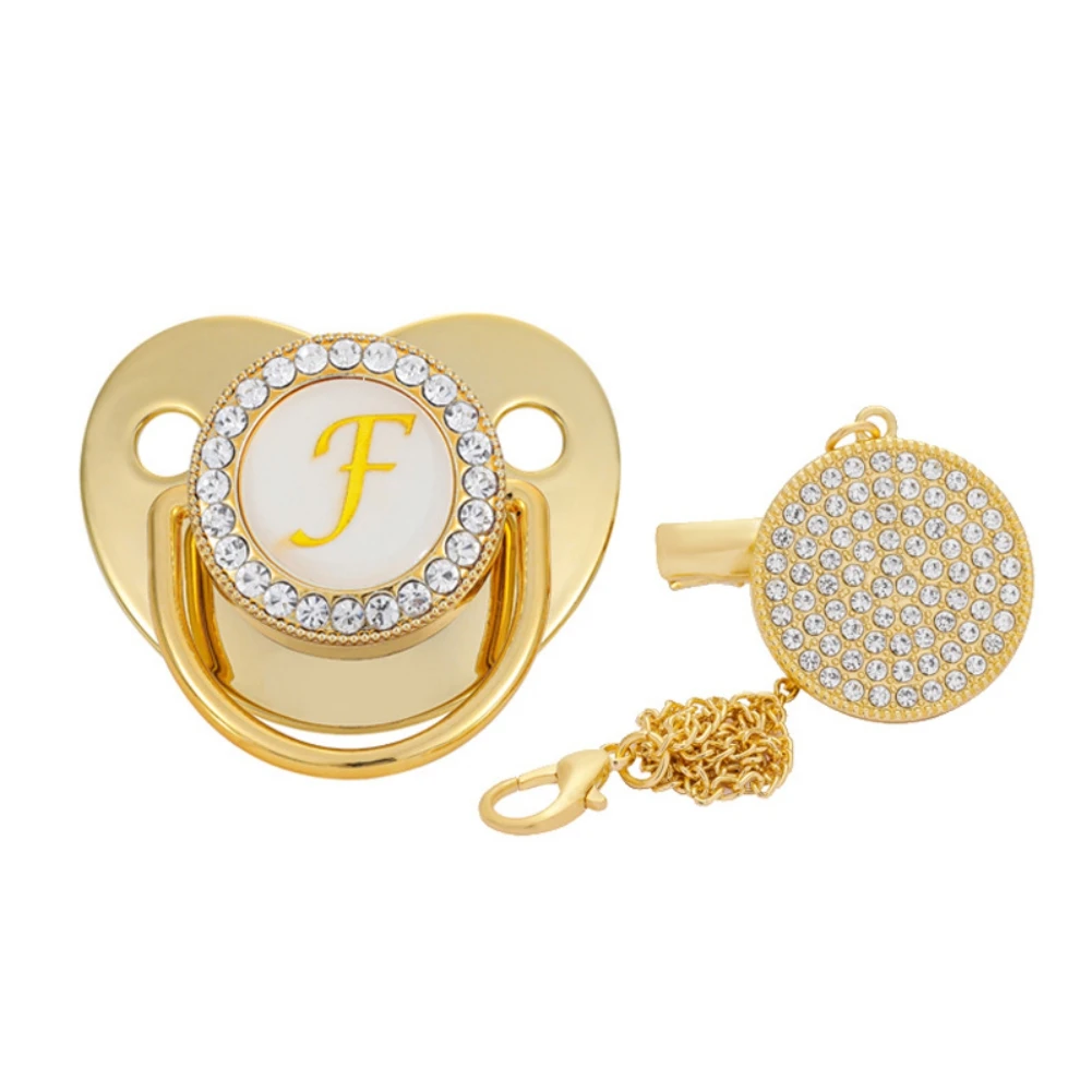 

26 Name Initial Letter Baby Girl Boys Pacifier And Pacifier Clips BPA Free Silicone Infant Gold Nipple